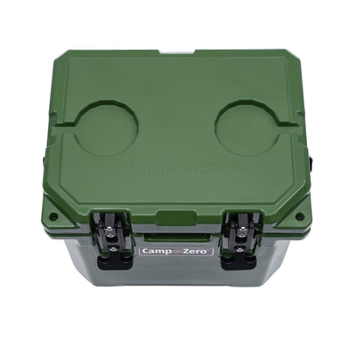 CAMP-ZERO 10 Liter 10.6 Quart Lidded Cooler with 2 Molded In Cup Holders, Green