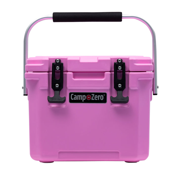 CAMP-ZERO 10 Lt 10.6 Qt Lidded Cooler w/2 Molded In Cup Holders, Pink (Open Box)