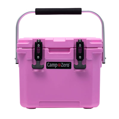 CAMP-ZERO 10 Liter 10.6 Quart Lidded Cooler with 2 Molded In Cup Holders, Pink