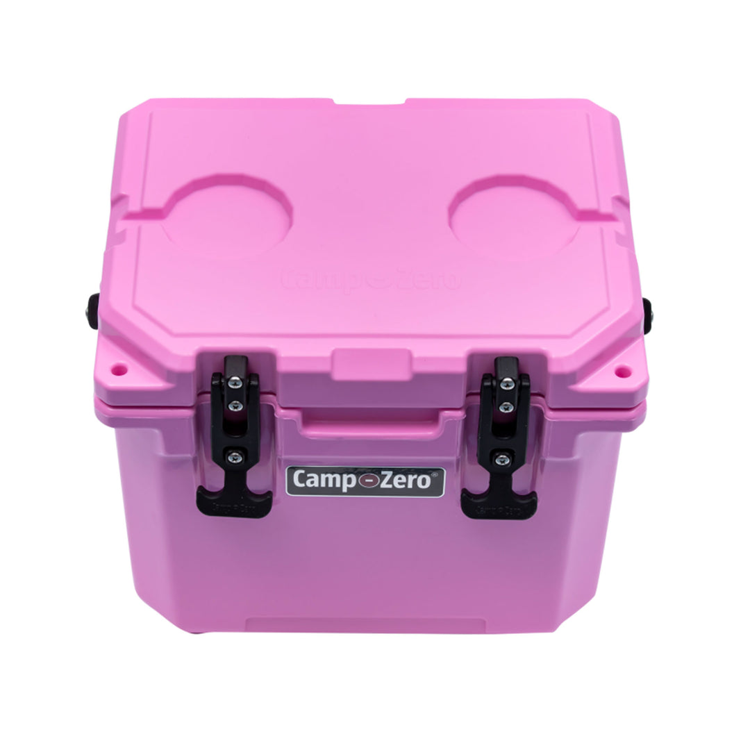 CAMP-ZERO 10 Lt 10.6 Qt Lidded Cooler w/2 Molded In Cup Holders, Pink (Open Box)