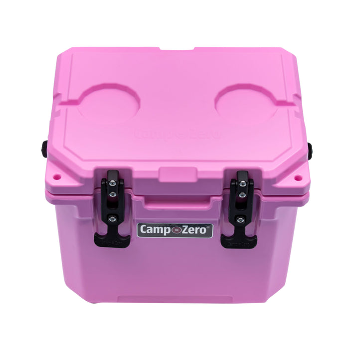 CAMP-ZERO 10 Lt 10.6 Qt Lidded Cooler w/2 Molded In Cup Holders, Pink (Open Box)