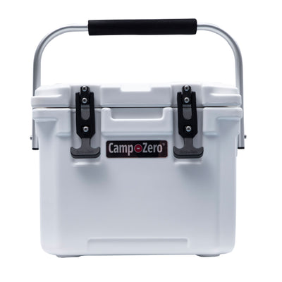 CAMP-ZERO 10 Liter 10.6 Quart Lidded Cooler with 2 Molded In Cup Holders, White