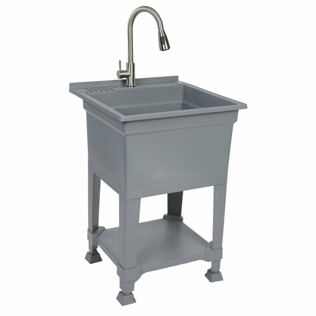 UTILITYSINKS Plastic 24" Freestanding Workshop Utility Tub Sink, Grey (Used)