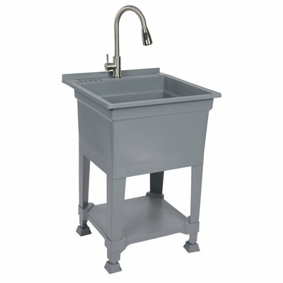 UTILITYSINKS Plastic 24" Freestanding Workshop Utility Tub Sink, Grey (Used)