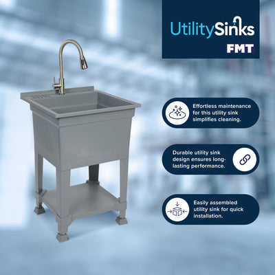 UTILITYSINKS Plastic 24" Freestanding Compact Workshop Utility Tub Sink, Grey