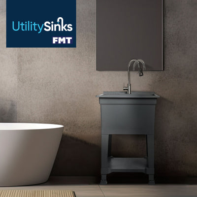 UTILITYSINKS Plastic 24" Freestanding Workshop Utility Tub Sink, Grey (Used) - VMInnovations