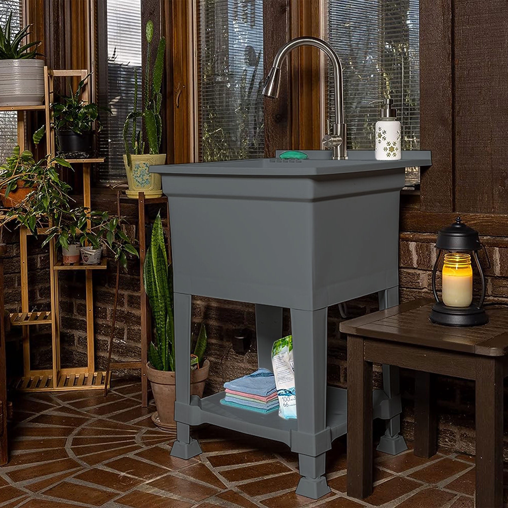 UTILITYSINKS Plastic 24" Freestanding Workshop Utility Tub Sink, Grey (Used) - VMInnovations