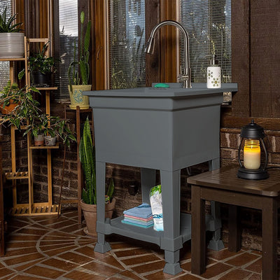 UTILITYSINKS Plastic 24" Freestanding Workshop Utility Tub Sink, Grey (Used) - VMInnovations