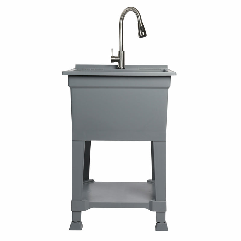 UTILITYSINKS Plastic 24" Freestanding Compact Workshop Utility Tub Sink, Grey