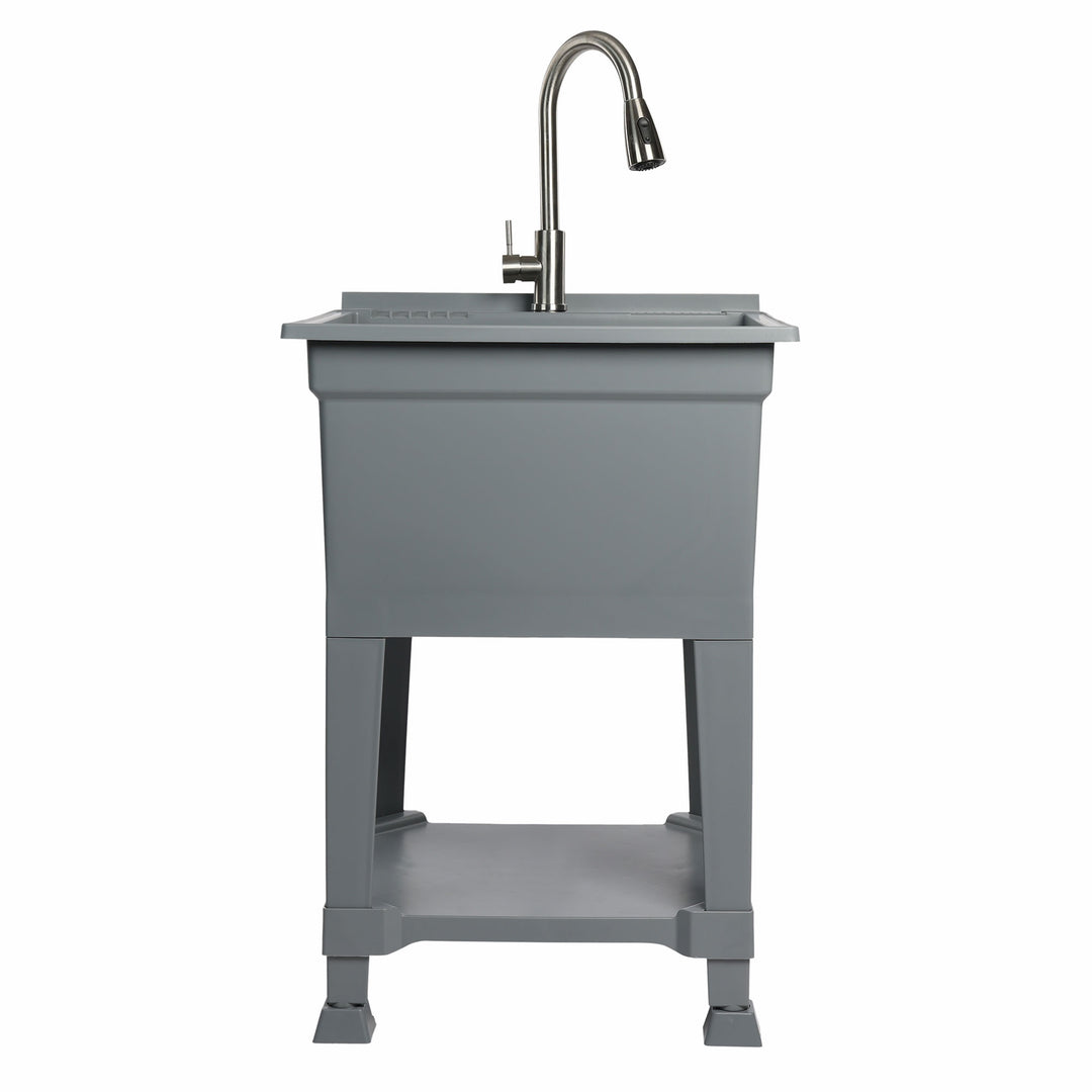 UTILITYSINKS Plastic 24" Freestanding Workshop Utility Tub Sink, Grey (Used)