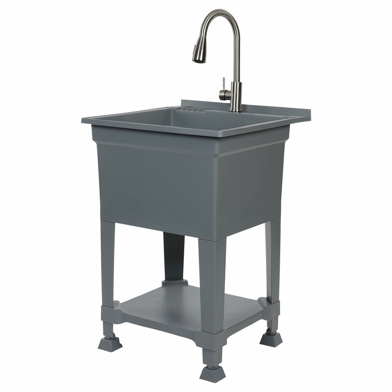 UTILITYSINKS Plastic 24" Freestanding Compact Workshop Utility Tub Sink, Grey
