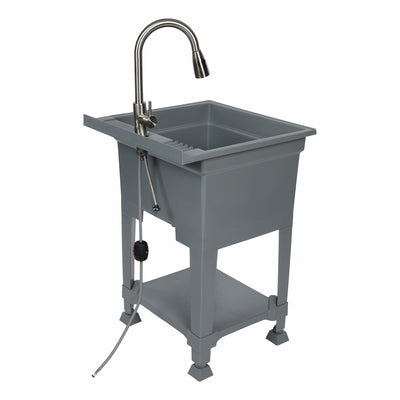 UTILITYSINKS Plastic 24" Freestanding Compact Workshop Utility Tub Sink, Grey