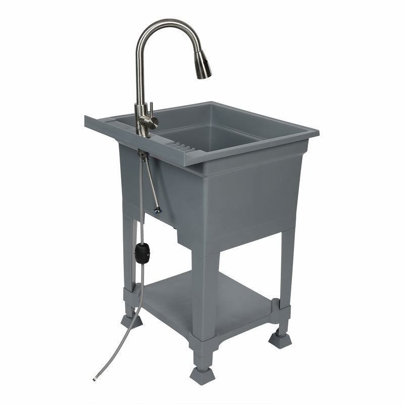 UTILITYSINKS Plastic 24" Freestanding Compact Workshop Utility Tub Sink, Grey