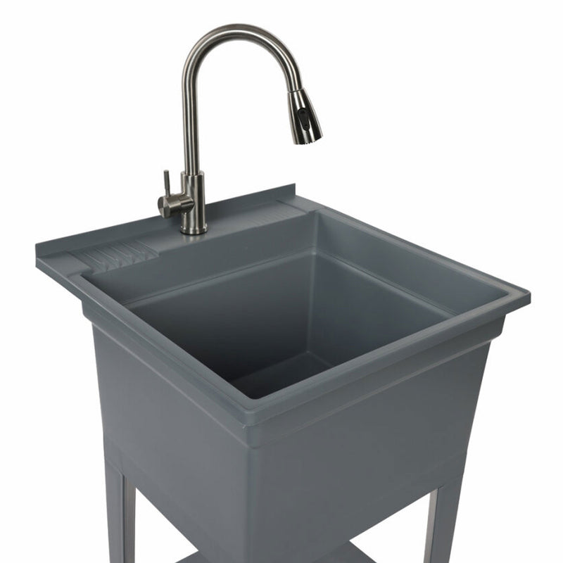 UTILITYSINKS 24" Freestanding Compact Workshop Utility Tub Sink, Grey (Open Box)