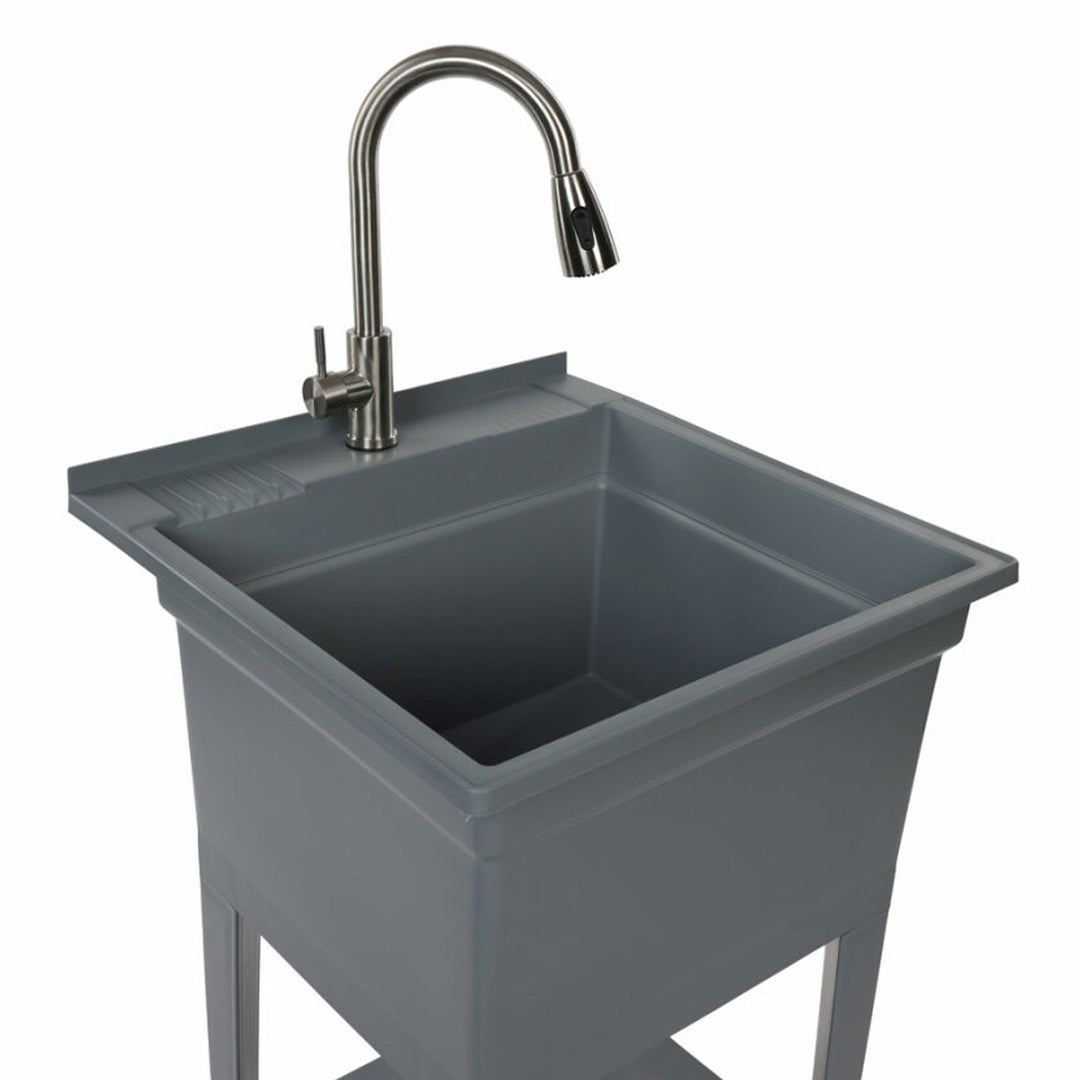 UTILITYSINKS Plastic 24" Freestanding Workshop Utility Tub Sink, Grey (Used)