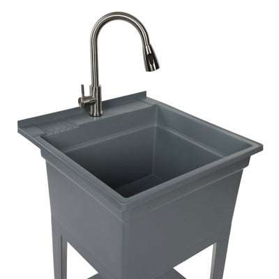 UTILITYSINKS Plastic 24" Freestanding Compact Workshop Utility Tub Sink, Grey