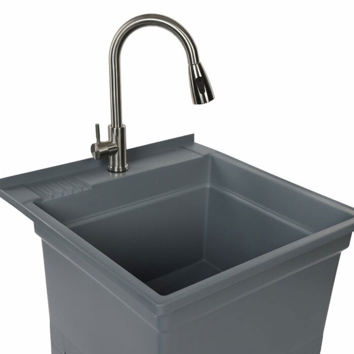 UTILITYSINKS Plastic 24" Freestanding Workshop Utility Tub Sink, Grey (Used)