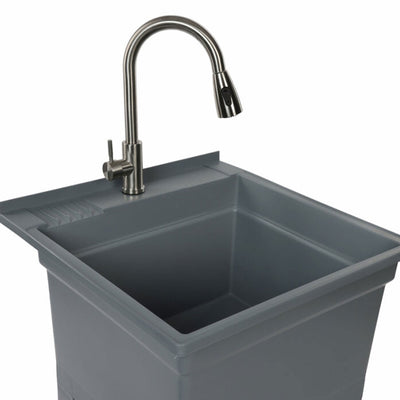 UTILITYSINKS Plastic 24" Freestanding Compact Workshop Utility Tub Sink, Grey