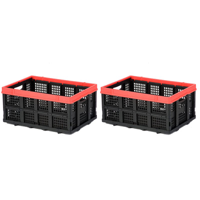 Magna Cart Tote 22" x 16" x 11" Collapsible Plastic Storage Crate, Black, 2 Pack