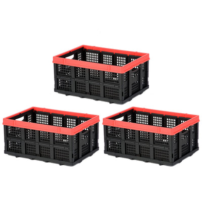 Magna Cart Tote 22" x 16" x 11" Collapsible Plastic Storage Crate, Black, 3 Pack