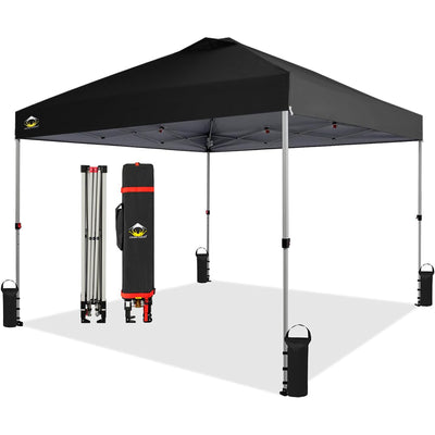 CROWN SHADES 10x10 Ft Pop Up Outdoor Canopy Tent with 1 Push Center Lock, Black