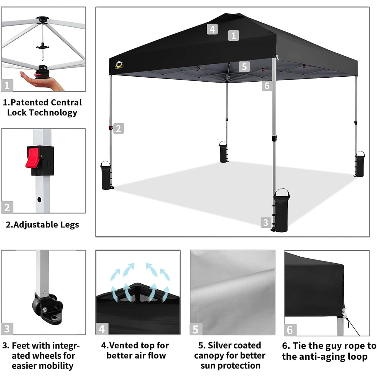 CROWN SHADES 10x10 Ft Pop Up Outdoor Canopy Tent w/ 1 Push Center Lock(Open Box) - VMInnovations