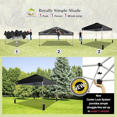CROWN SHADES 10x10 Ft Pop Up Outdoor Canopy Tent with 1 Push Center Lock, Black