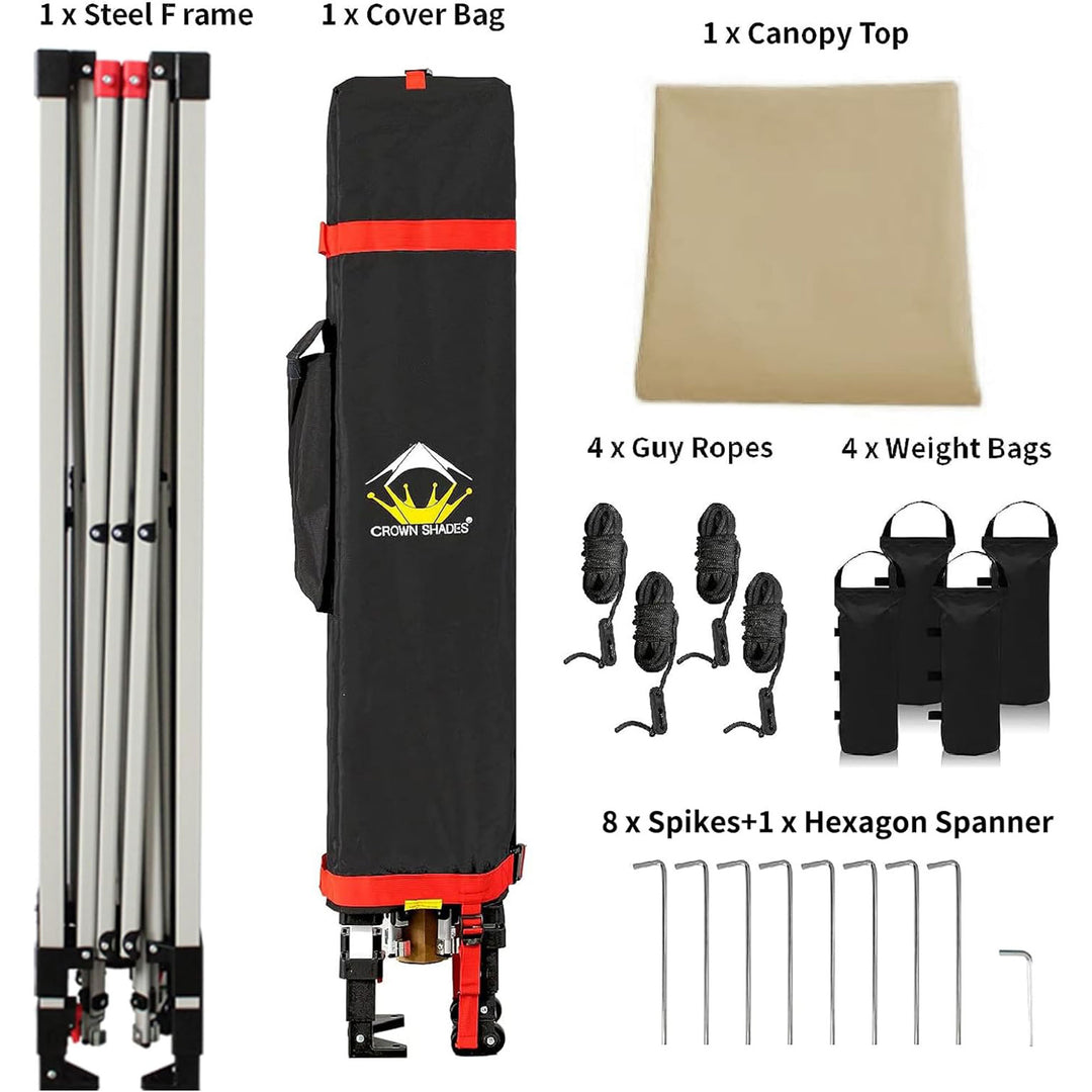 CROWN SHADES 10x10 Ft Pop Up Outdoor Canopy Tent with 1 Push Lock, Beige (Used)