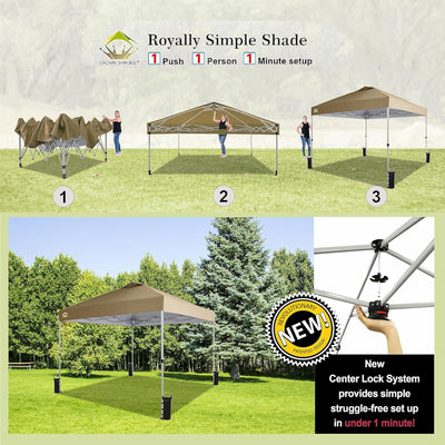 CROWN SHADES 10x10 Ft Pop Up Outdoor Canopy Tent with 1 Push Center Lock, Beige - VMInnovations