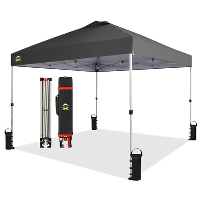 CROWN SHADES 10x10 Ft Pop Up Outdoor Canopy Tent with 1 Push Center Lock, Grey
