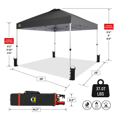 CROWN SHADES 10x10 Ft Pop Up Outdoor Canopy Tent with 1 Push Center Lock, Grey
