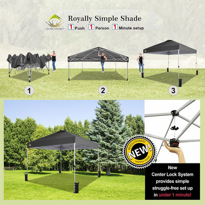 CROWN SHADES 10x10 Ft Pop Up Outdoor Canopy Tent with 1 Push Center Lock, Grey