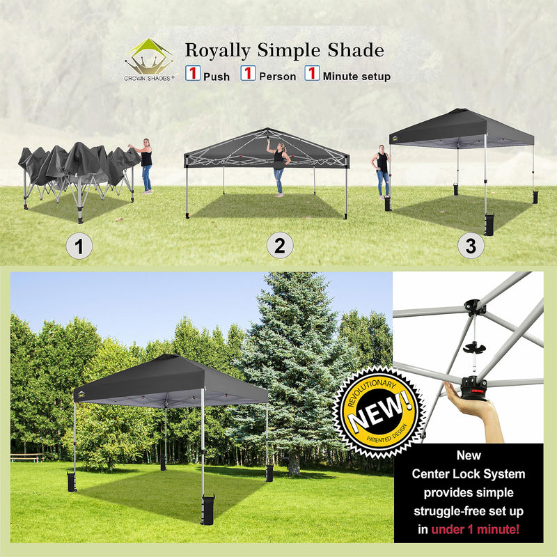 CROWN SHADES 10x10 Ft Pop Up Canopy Tent w/1 Push Lock, Grey (Used)