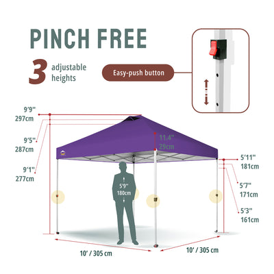 CROWN SHADES 10x10 Ft Pop Up Outdoor Canopy Tent with 1 Push Center Lock, Purple
