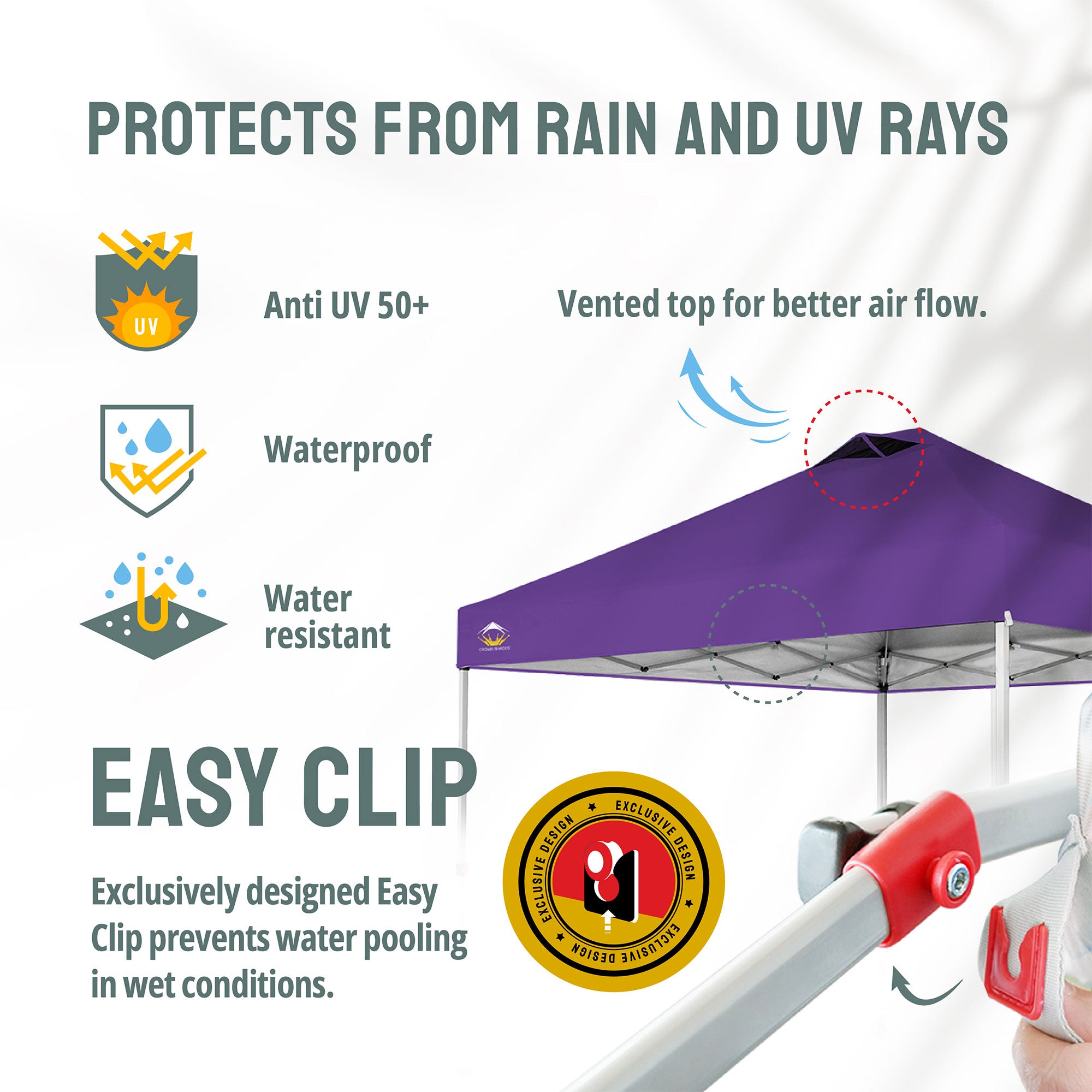 CROWN SHADES 10x10 Ft Pop Up Outdoor Canopy Tent with 1 Push Center Lock, Purple