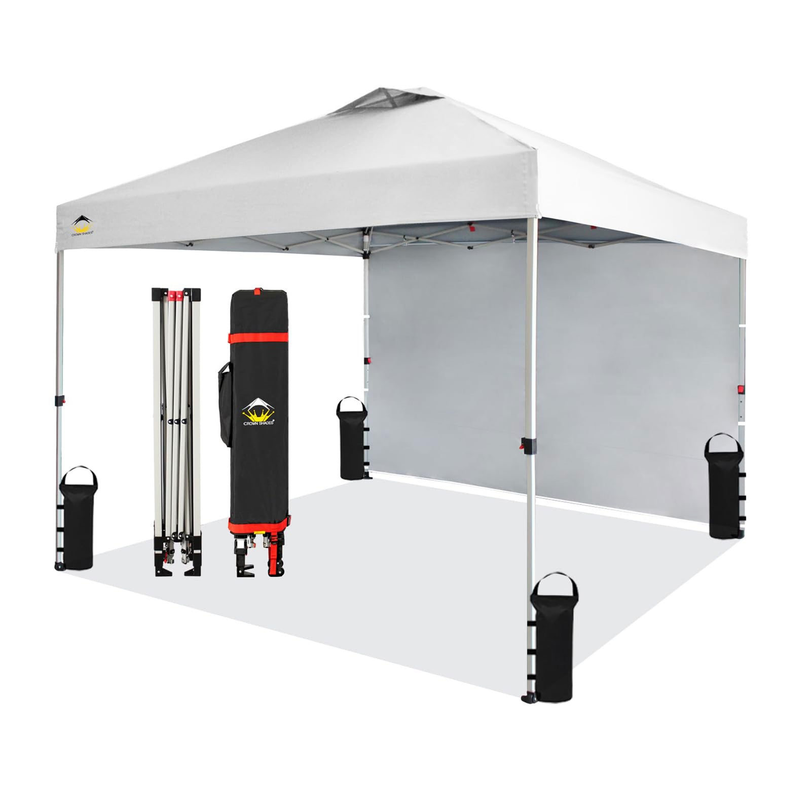 CROWN SHADES 10x10 Ft Pop Up Tent w/ Sidewall & Push Center Lock, White (Used) - VMInnovations