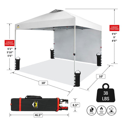 CROWN SHADES 10x10 Ft Pop Up Canopy Tent w/ Sidewall & Push Center Lock, White - VMInnovations