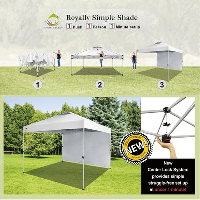 CROWN SHADES 10x10 Ft Pop Up Tent w/ Sidewall & Push Center Lock, White (Used)