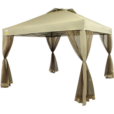 CROWN SHADES 10x10Ft Pop Up Gazebo Shelter w/Mosquito Net Sidewalls, Beige(Used)