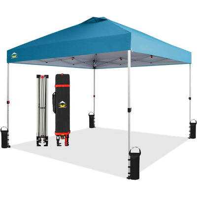 CROWN SHADES 10x10 Ft Pop Up Outdoor Canopy Tent, 1 Push Center Lock, Cyan Blue