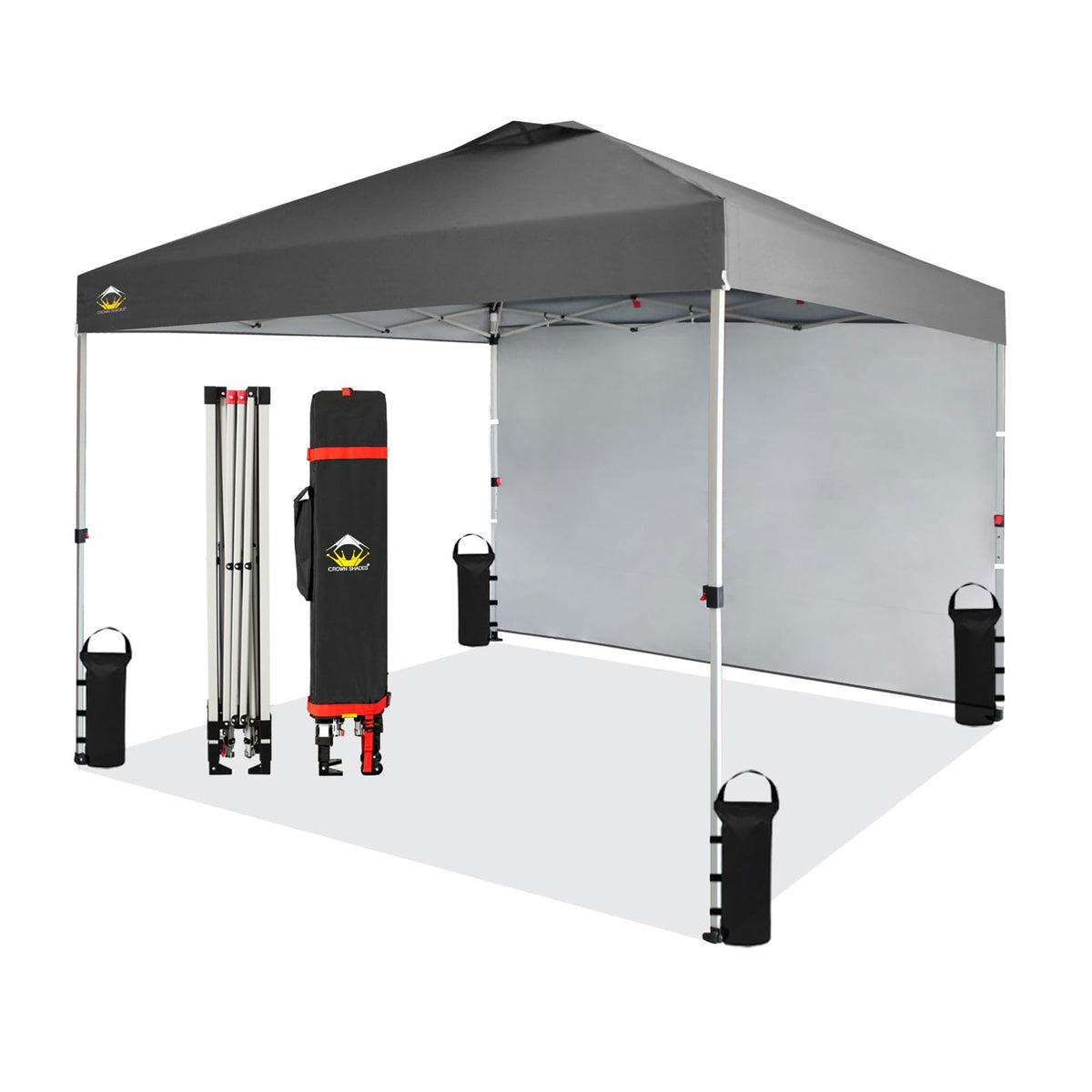 CROWN SHADES 10x10 Ft Pop Up Canopy Tent w/ Sidewall & Push Center Lock, Grey