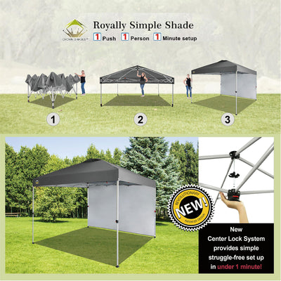 CROWN SHADES 10x10 Ft Pop Up Canopy Tent w/ Sidewall & Push Center Lock, Grey