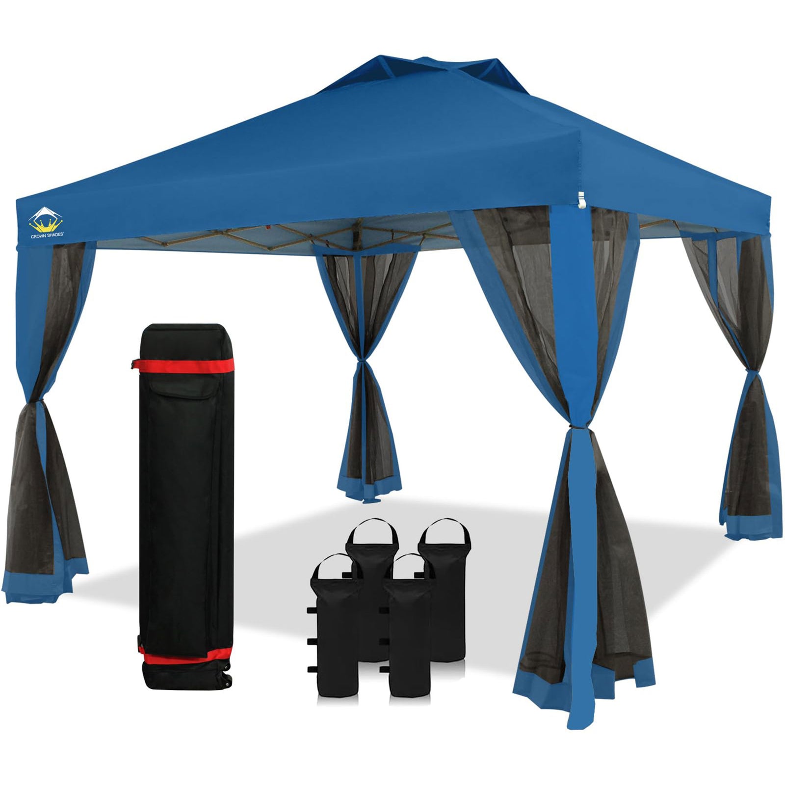 CROWN SHADES 10 x 10 Ft Pop Up Gazebo w/ Mosquito Net Sidewalls, Blue (Used) - VMInnovations