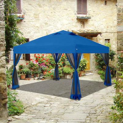 CROWN SHADES 10 x 10 Ft Pop Up Gazebo w/ Mosquito Net Sidewalls, Blue (Used)