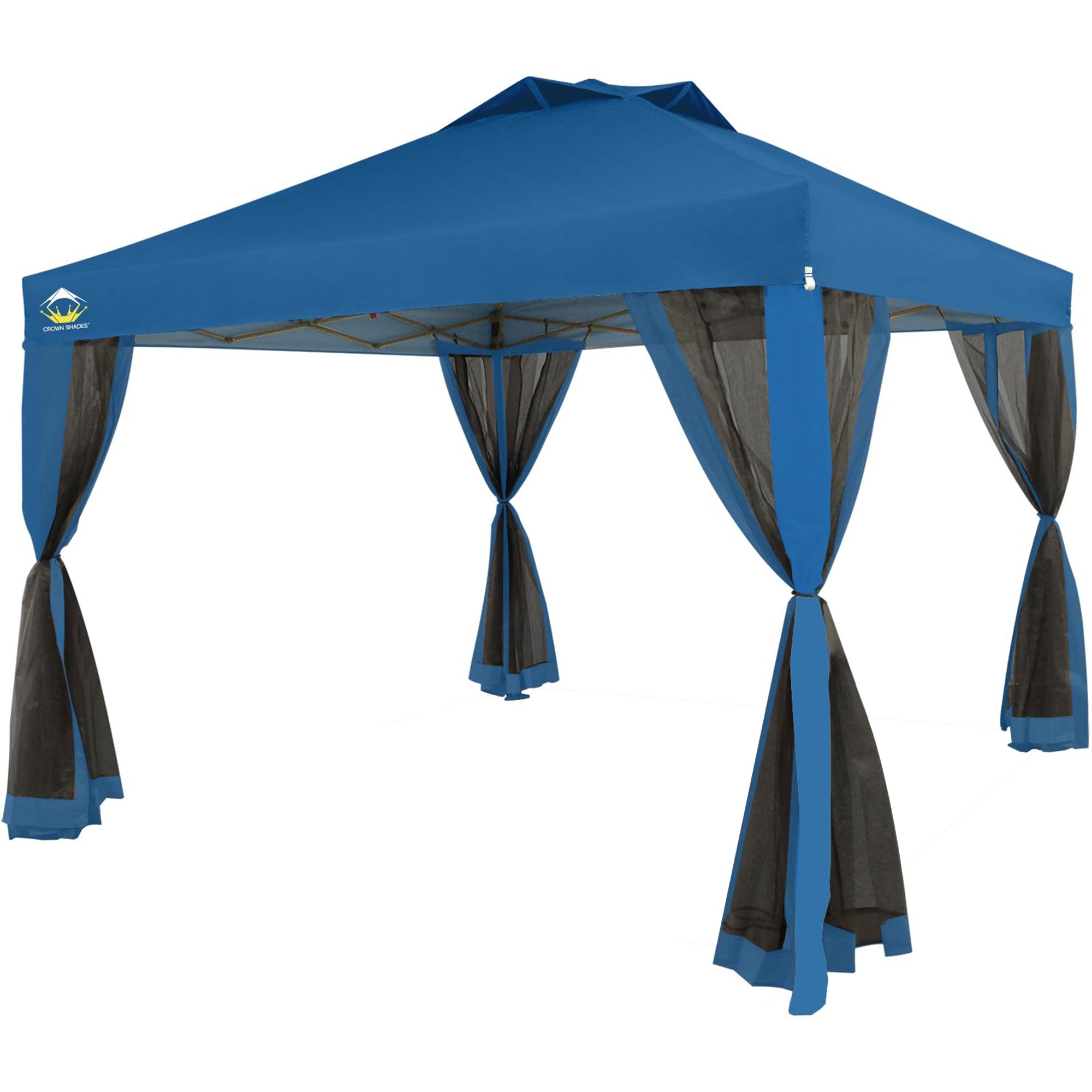 CROWN SHADES 10 x 10 Ft Pop Up Gazebo w/ Mosquito Net Sidewalls, Blue (Used) - VMInnovations