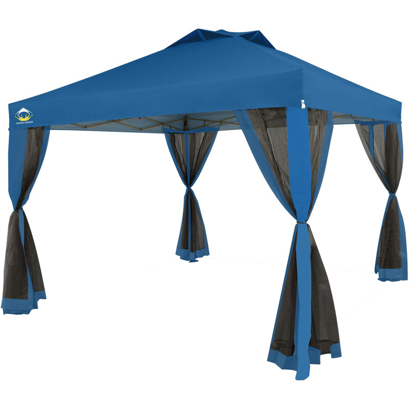 CROWN SHADES 10 x 10 Ft Pop Up Gazebo w/ Mosquito Net Sidewalls, Blue (Used)