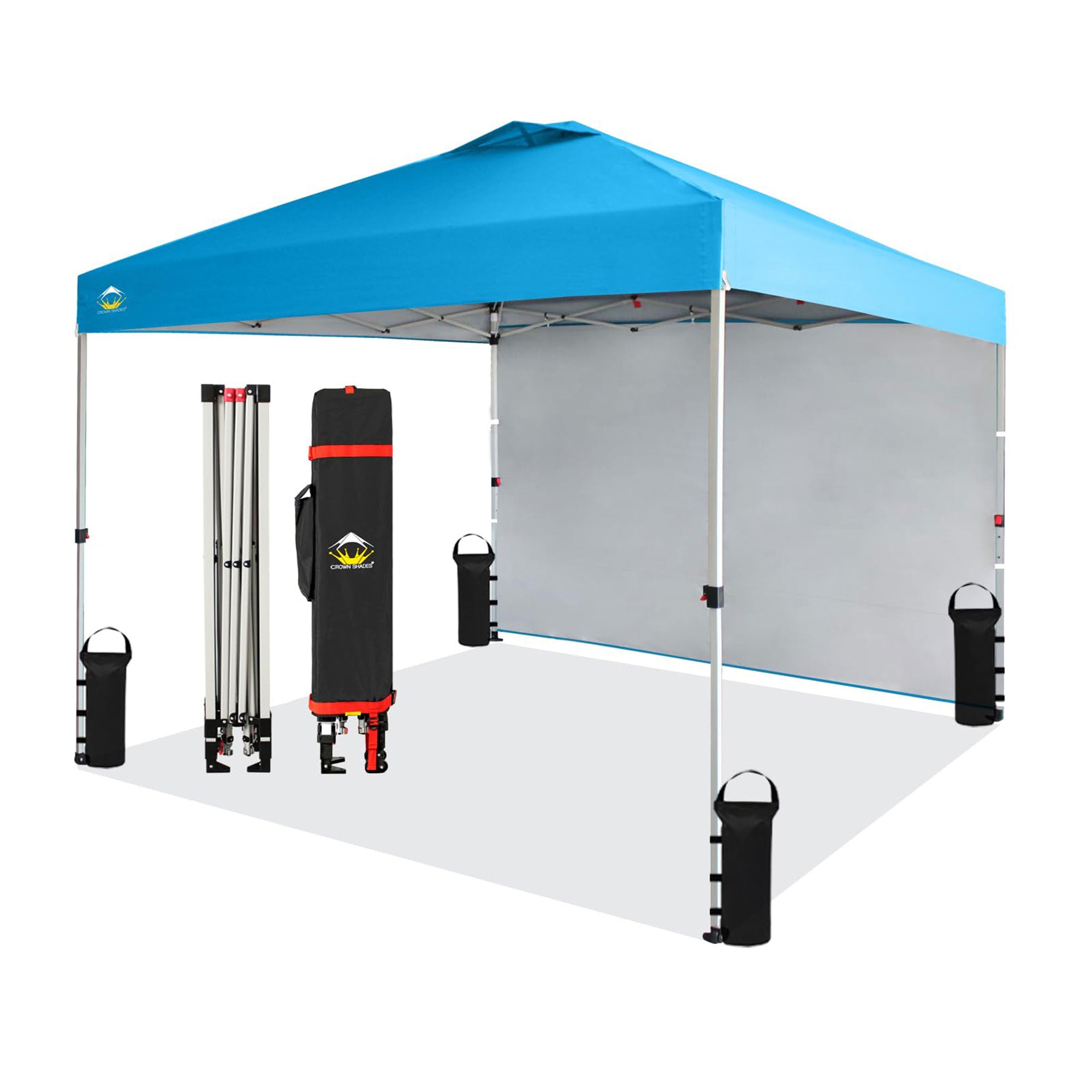 CROWN SHADES 10x10 Ft Pop Up Canopy Tent w/Sidewall & Push Center Lock, Sky Blue