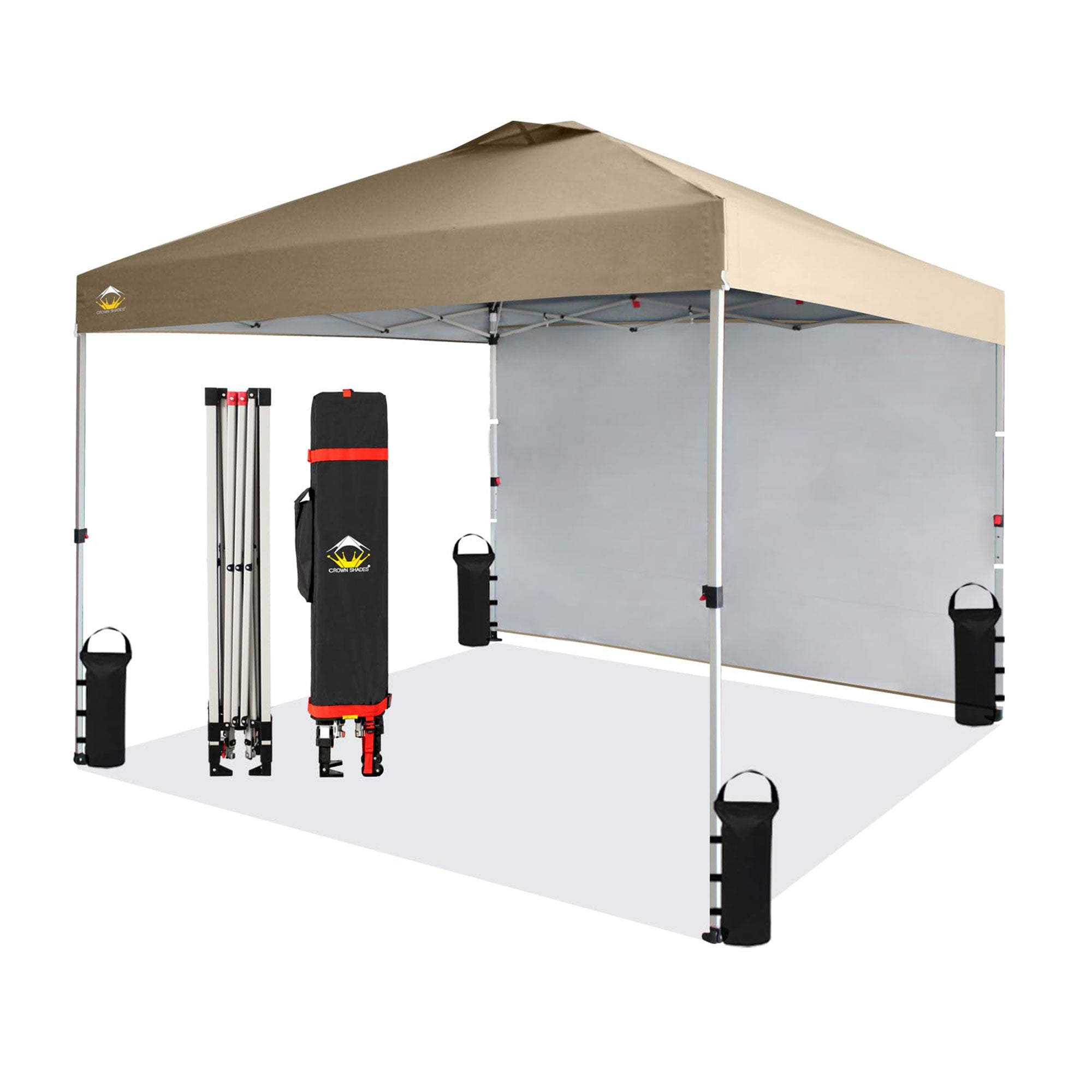 CROWN SHADES 10x10 Ft Pop Up Canopy Tent w/ Sidewall & Push Center Lock, Beige