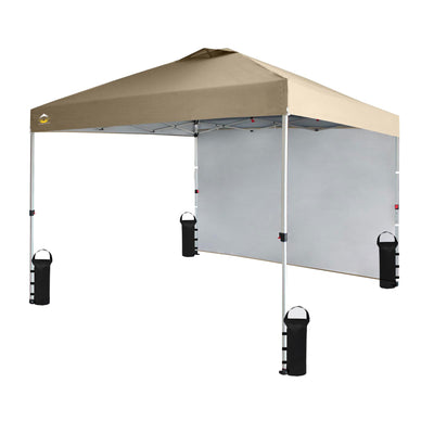 CROWN SHADES 10x10 Ft Pop Up Canopy Tent w/ Sidewall & Push Lock, Beige (Used)