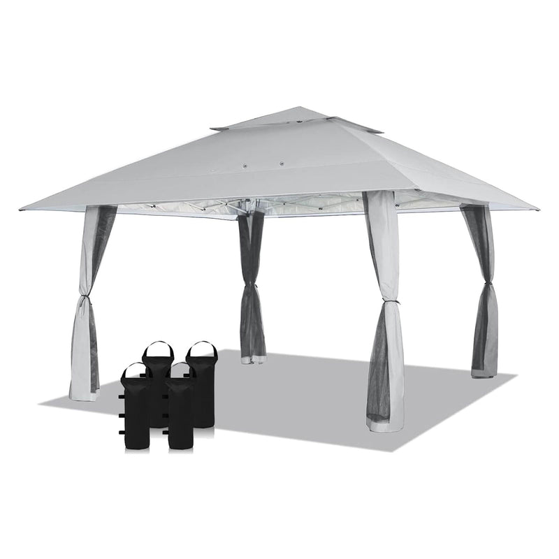 CROWN SHADES 13 x 13 Ft Gazebo Shelter w/4 Mosquito Net Sidewalls, Grey (Used)